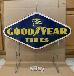 Good Year Tires Rack Display Sign Double Sided Vintage Metal Gas Oil Garage