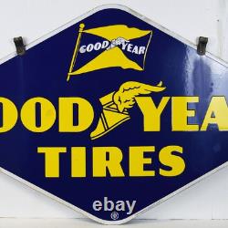 Goodyear Tires Double Sided Porcelain Sign Original Bracket 1940 TAC 044104