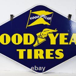 Goodyear Tires Double Sided Porcelain Sign Original Bracket 1940 TAC 044104