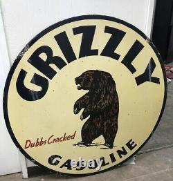 Grizzly Gasoline 4ft Double Sided Porcelain Enamel Sign