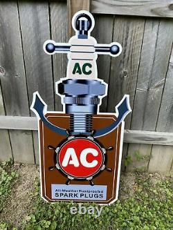 HUGE AC Spark Plug Die Cut Double Sided Metal Sign Car Engine Motor Gas Oil