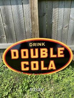 HUGE Drink Double Cola Double Sided Metal Sign Soda Pop Diner Bottle Can Gas Oil