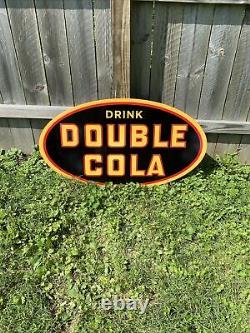 HUGE Drink Double Cola Double Sided Metal Sign Soda Pop Diner Bottle Can Gas Oil