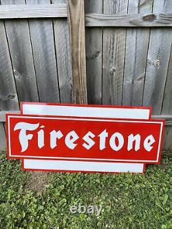 HUGE Firestone Double Sided Die Cut Metal Sign Tires Vehicle Sales Gas Oil