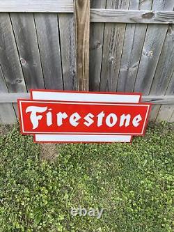 HUGE Firestone Double Sided Die Cut Metal Sign Tires Vehicle Sales Gas Oil