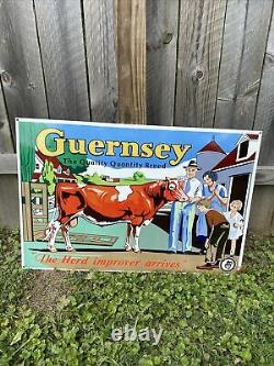 HUGE Guernsey Double Sided Metal Sign Farming Agriculture Brees Cattle Gas Oi
