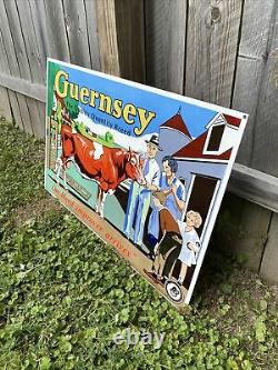 HUGE Guernsey Double Sided Metal Sign Farming Agriculture Brees Cattle Gas Oi