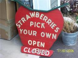 HUGE STRAWBERRY sign double sided FOLK ART 33 x 31