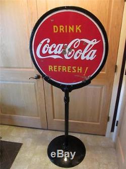 HUGE Vintage 1938 Porcelain Coca-Cola Stand Double Sided Sign Antique Coke 8384