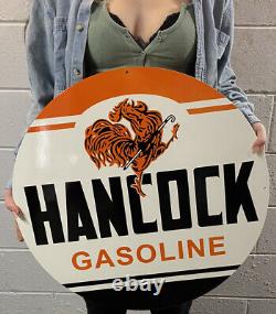 Hancock Gasoline Double Sided Die Cut Metal Sign Rooster Gas Station Gas Oil