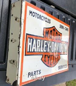 Harley Davidson Dealership Double Sided Flange Porcelain Sign