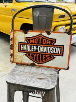 Harley Davidson Double Sided Porcelain Advertising Sign Flange 17 Inches