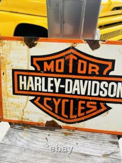 Harley Davidson Double Sided Porcelain Advertising Sign Flange 17 Inches