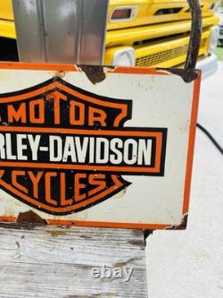 Harley Davidson Double Sided Porcelain Advertising Sign Flange 17 Inches