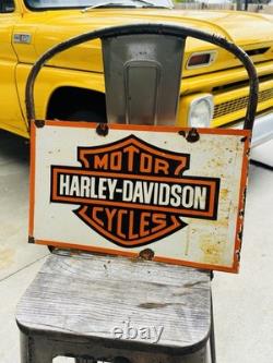 Harley Davidson Double Sided Porcelain Advertising Sign Flange 17 Inches