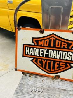 Harley Davidson Double Sided Porcelain Advertising Sign Flange 17 Inches