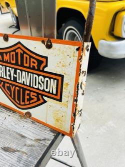 Harley Davidson Double Sided Porcelain Advertising Sign Flange 17 Inches