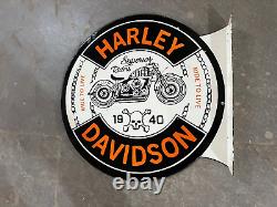 Harley Davidson Porcelain Enamel Sign 18x20.5 Inches Double Sided With Flange