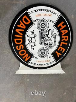 Harley Davidson Porcelain Enamel Sign 18x20.5 Inches Double Sided With Flange