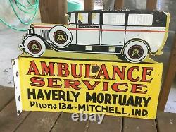 Heavy PORCELAIN Flange SIGN. 24 X 18 Die Cut Double Sided AMBULANCE SIGN