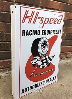 Hi-Speed Racing Equipment Double Side Flange Porcelain Sign 18 x 12