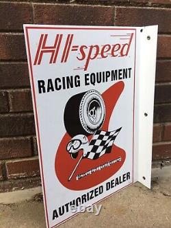 Hi-Speed Racing Equipment Double Side Flange Porcelain Sign 18 x 12