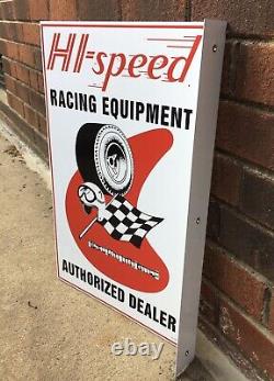 Hi-Speed Racing Equipment Double Side Flange Porcelain Sign 18 x 12