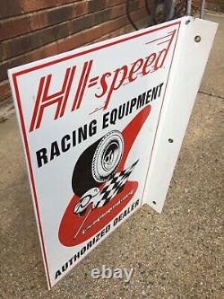 Hi-Speed Racing Equipment Double Side Flange Porcelain Sign 18 x 12