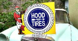Hood Tires Porcelain Enamel Sign 28x20x2 Inches Flange Double Sided