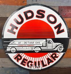 Hudson Oil Co. Porcelain Enamel Double Sided 24 Sign