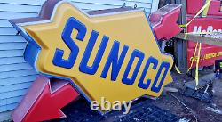 Huge 11 Foot Vintage Sunoco Illuminated Pole Sign, Double Sided, Gas Station