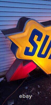 Huge 11 Foot Vintage Sunoco Illuminated Pole Sign, Double Sided, Gas Station