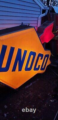 Huge 11 Foot Vintage Sunoco Illuminated Pole Sign, Double Sided, Gas Station