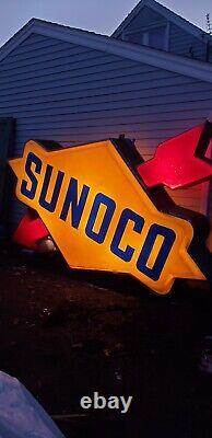 Huge 11 Foot Vintage Sunoco Illuminated Pole Sign, Double Sided, Gas Station