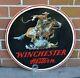 Huge 38 Vintage Winchester Western Double Sided Metal Dealer Sign Stout Sign Co