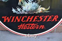Huge 38 Vintage Winchester Western Double sided Metal Dealer sign Stout Sign Co