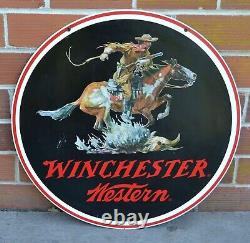 Huge 38 Vintage Winchester Western Double sided Metal Dealer sign Stout Sign Co