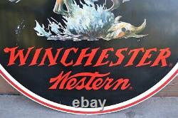 Huge 38 Vintage Winchester Western Double sided Metal Dealer sign Stout Sign Co