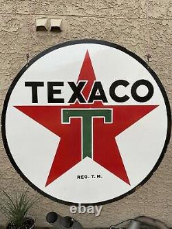 Huge Porcelain Texaco Gas And Oil Sign Double Sided 48 Man Cave Garage Shop Sig