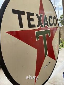 Huge Porcelain Texaco Gas And Oil Sign Double Sided 48 Man Cave Garage Shop Sig