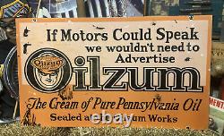 Huge Used 34 X 20 Oilzum Double-sided Heavy Steel Porcelain Sign