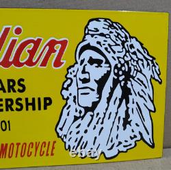 Indian Motorcycle Porcelain Enamel Sign 18 x 10 Inches 2 Sided