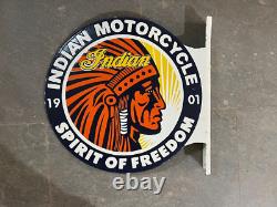 Indian Porcelain Enamel Sign 18x20.5 Inches Double Sided With Flange