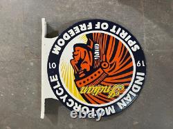 Indian Porcelain Enamel Sign 18x20.5 Inches Double Sided With Flange