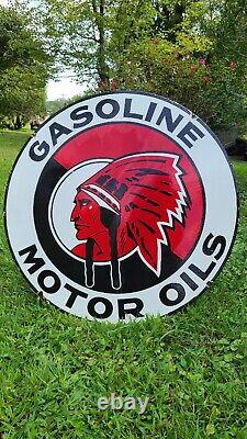 Indian gasoline motor oil 30 DOUBLE SIDED gas advertising porcelain sign