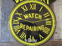 Jewelry Watch Repair Antique Porcelain Sign Double Sided with Sidewalk Bracket