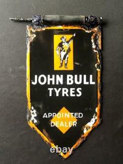 John Bull Tyres Appointed Dealer Enamel Porcelain Sign Double Sided Pennant