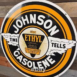 Johnson Gasolene Porcelain Enamel Double Sided Big 24 Sign Vintage Advertising