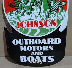 Johnson Outboard Motors And Boats Porcelain Enamel Sign 28 x 20 Inches 2 Sided