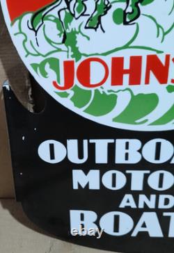 Johnson Outboard Motors And Boats Porcelain Enamel Sign 28 x 20 Inches 2 Sided
